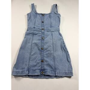 Michael Kors Stone Wash Denim Mini Dress Back Zip Faux Buttons Hugging Sz Small